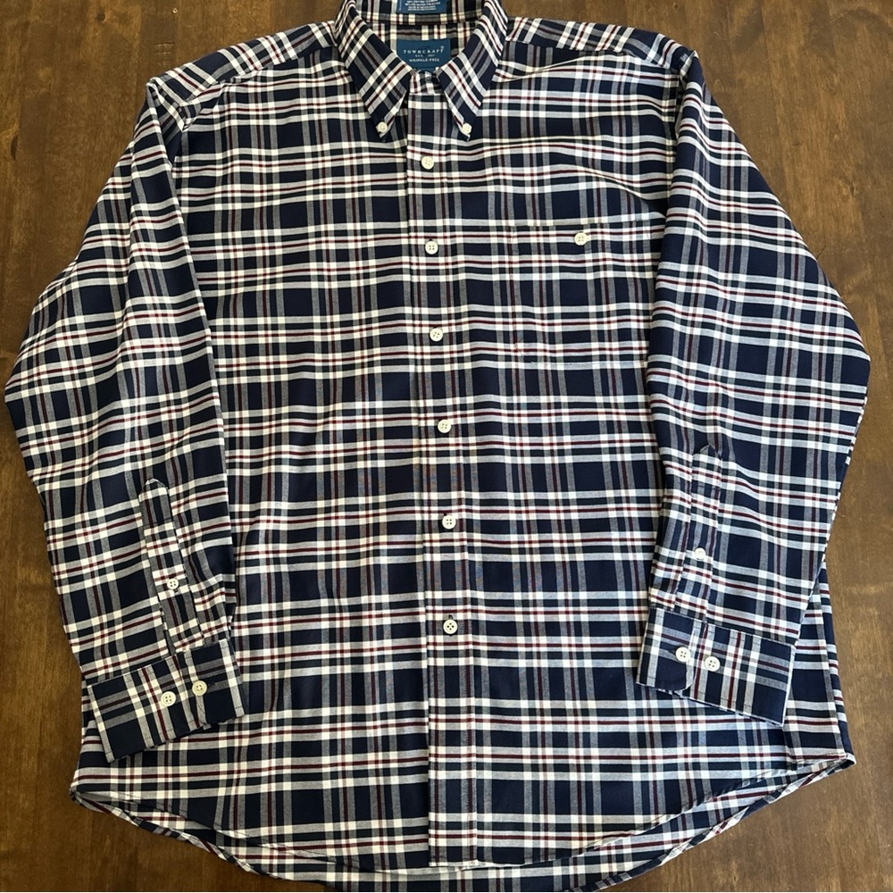 Vintage Towncraft Button Down Shirt Size Large L Wrinkle Free Plaid Long Sleeve
